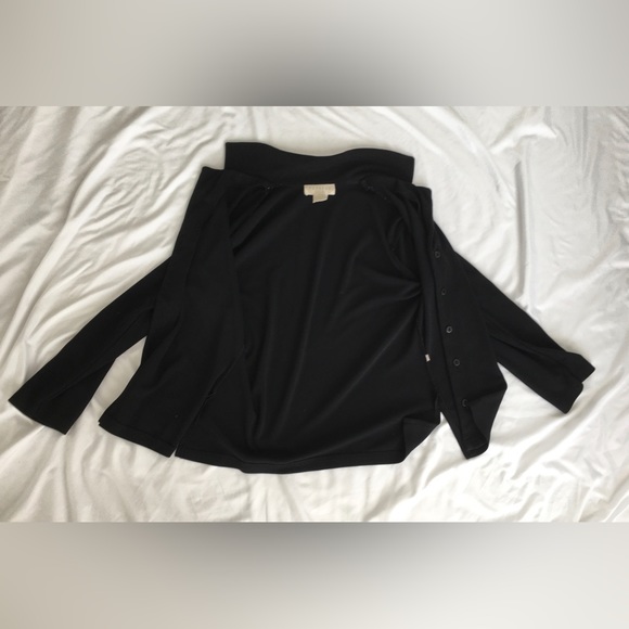 90’s EUC Express tricot rich black vneck collared 3/4 sleeve button down - Picture 8 of 9